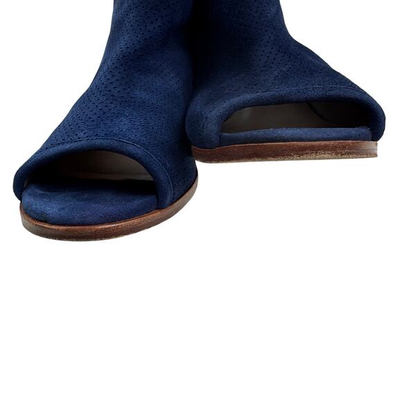 Anthropologie Blue Suede Perforated Side Cutout Ankle Booties Women's Size 10 - Picture 5 of 10